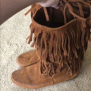 Mid calf moccasin boots
